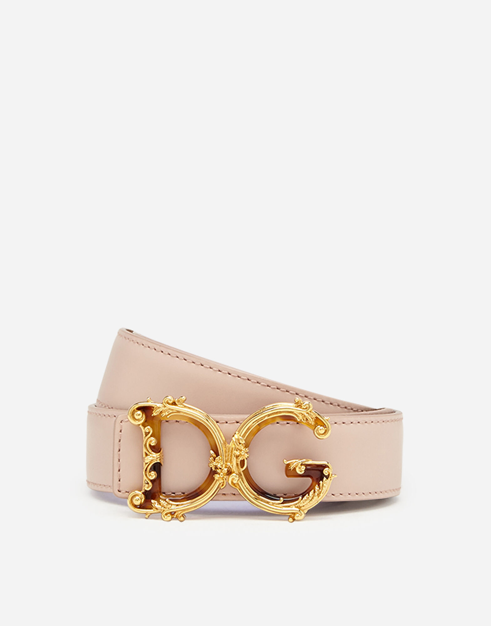 Leather belt with DG baroque logo in PALE PINK for Women Dolce Gabbana