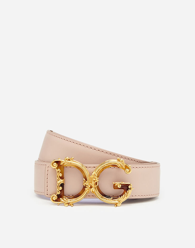 Dolce & Gabbana Cinturón de cuero con el logo DG barroco Rosa Pálido BE1348AX095
