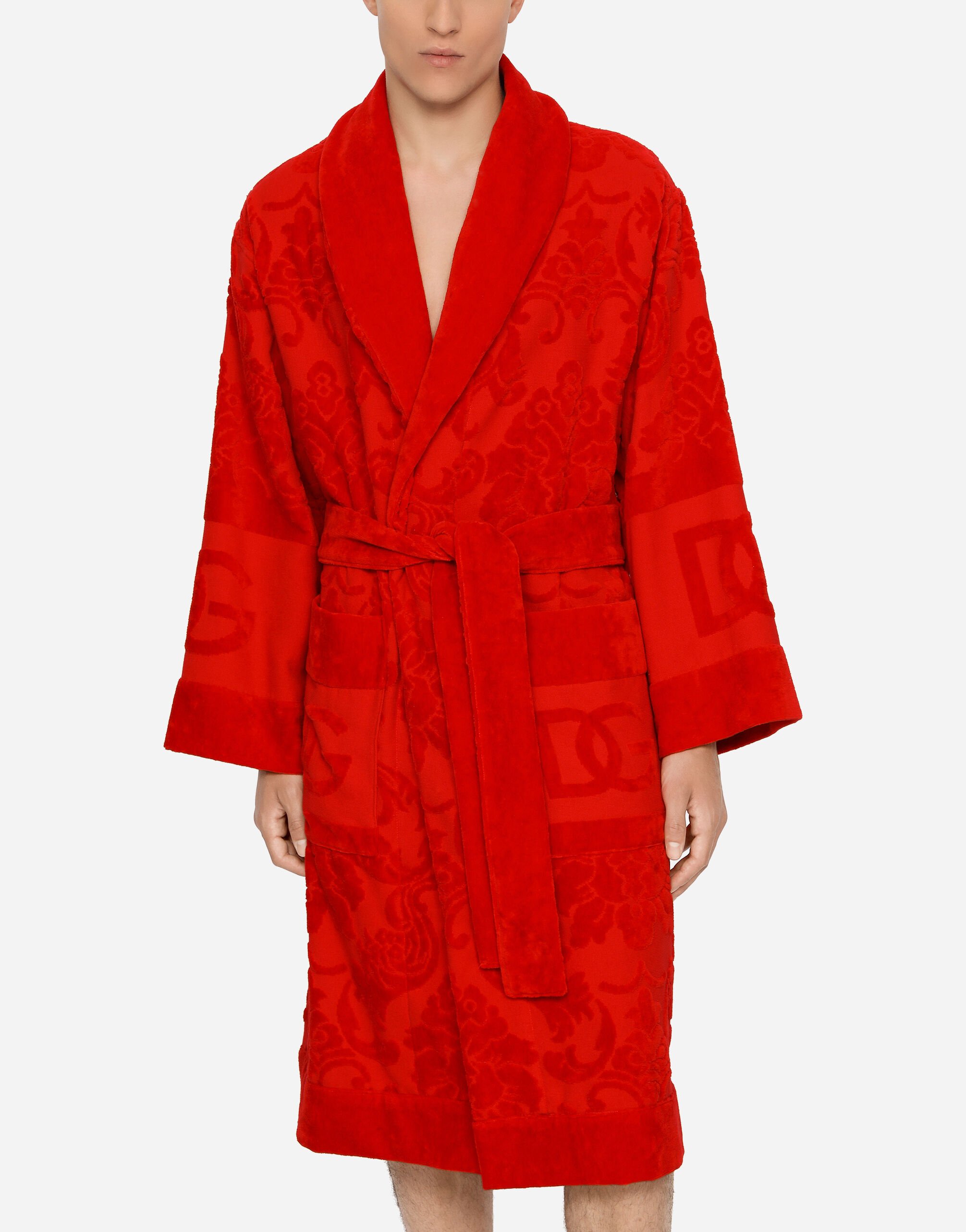 Bath Robe in Terry Cotton Jacquard in Multicolor Dolce Gabbana US