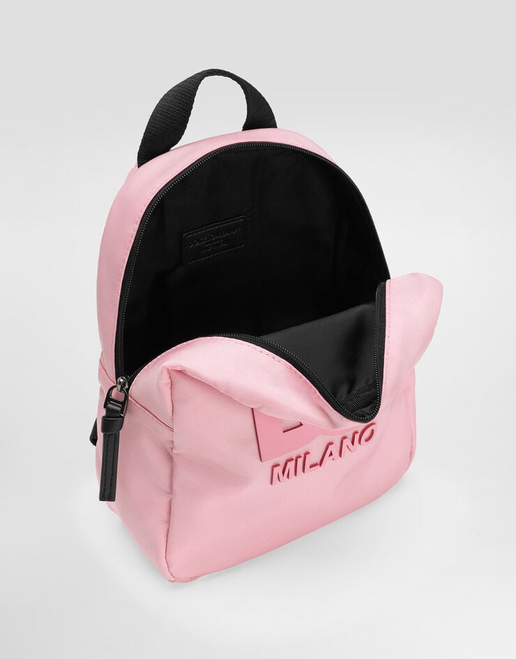 Dolce & Gabbana Zaino in nylon con patch DG gommato Rosa EM0141AU927