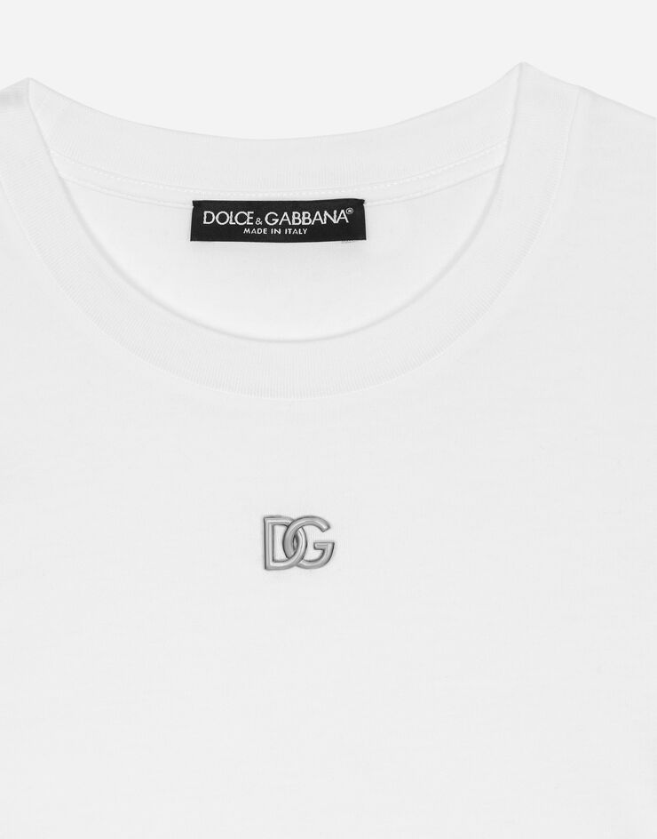 Dolce&Gabbana Kurzes T-Shirt aus Jersey mit DG-Logo Weiss F8U13TGDBUX