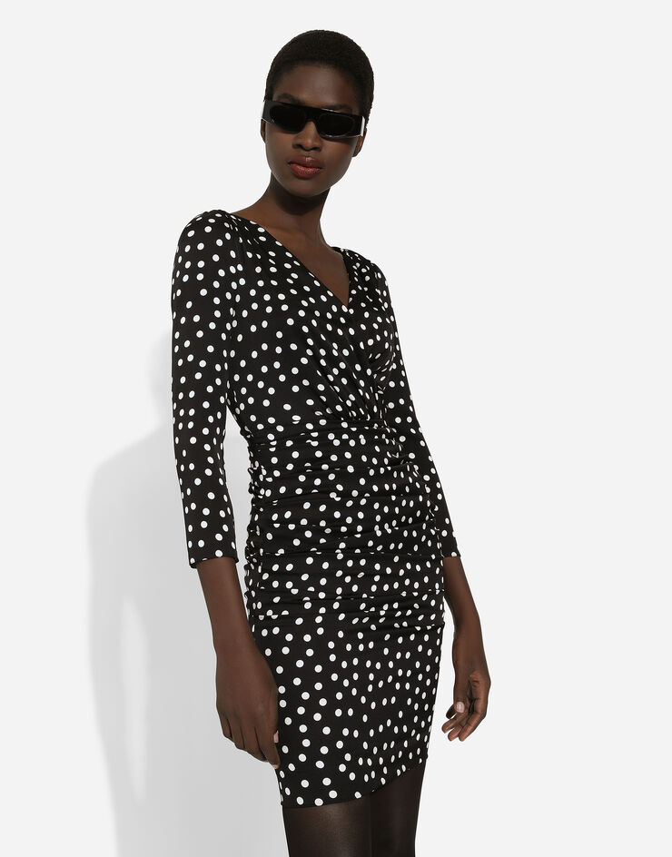 Dolce & Gabbana Short charmeuse dress with draped detailing and micro polka-dot print Отпечатки F6GAGTFSA6K