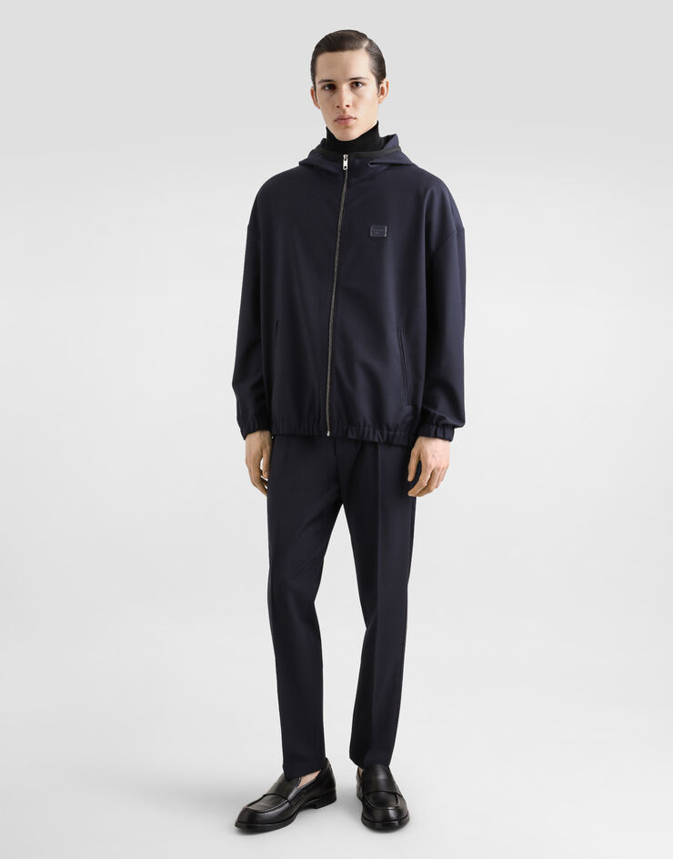 Dolce & Gabbana Jacke aus Wollstoff mit Kapuze mit Plakette Blau G9BMVTFURK8