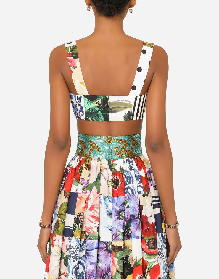 Dolce & Gabbana Patchwork poplin bustier top BLUE F7Q34TGDX82