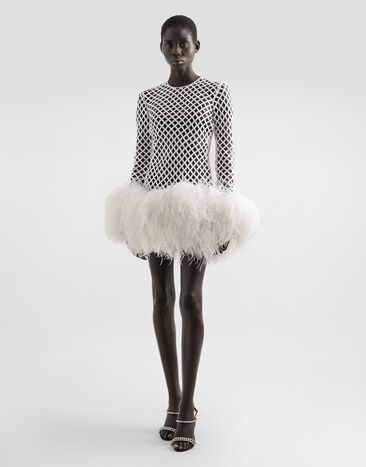 Dolce & Gabbana Short mesh dress with sequins White F60FCZFLSLD