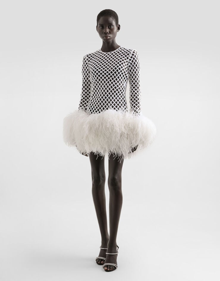 Dolce & Gabbana Short mesh dress with sequins White F60FCZFLSLD