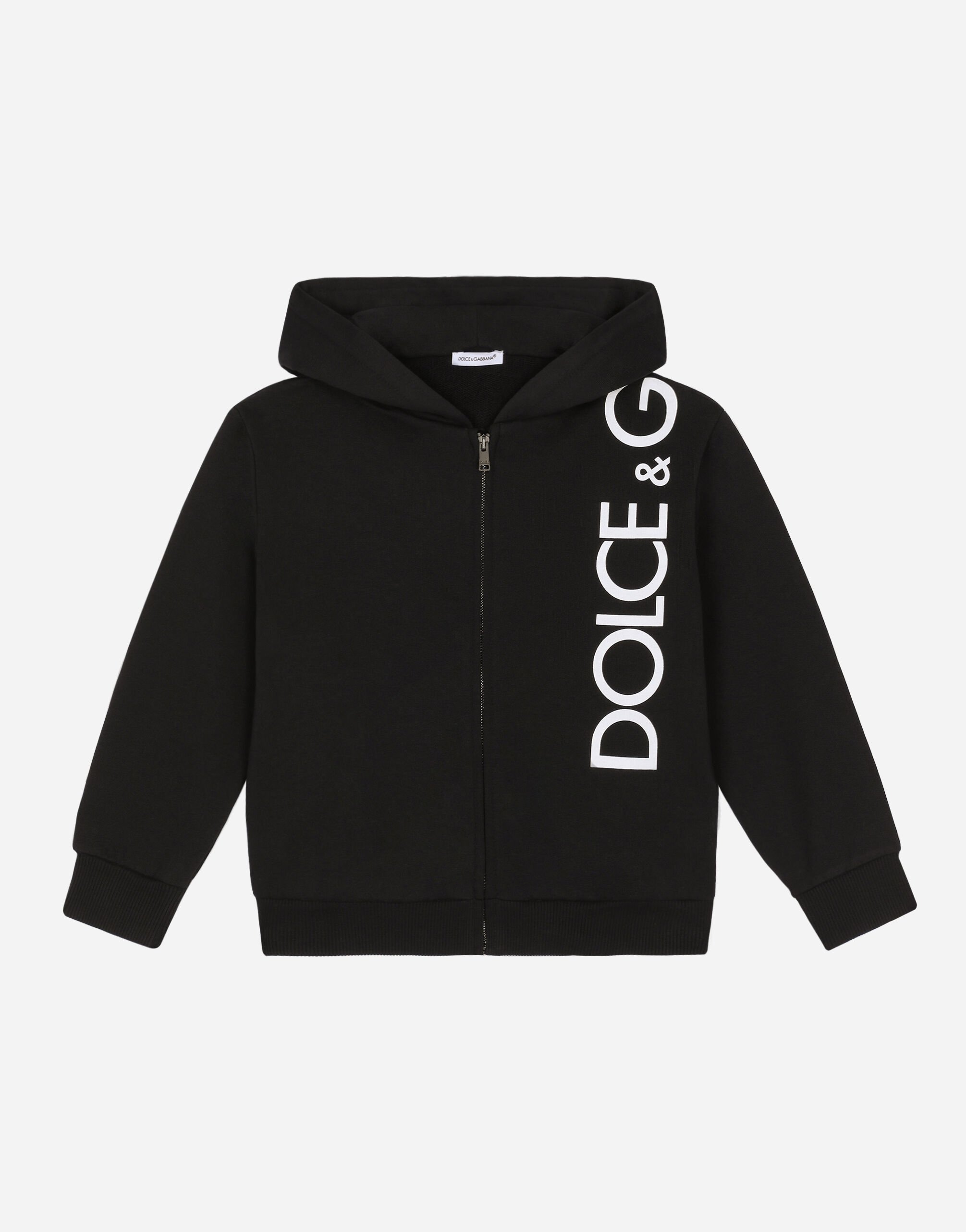 Dolce & Gabbana Kapuzensweatshirt mit Reißverschluss aus Jersey Logoprint Schwarz EB0003AB000
