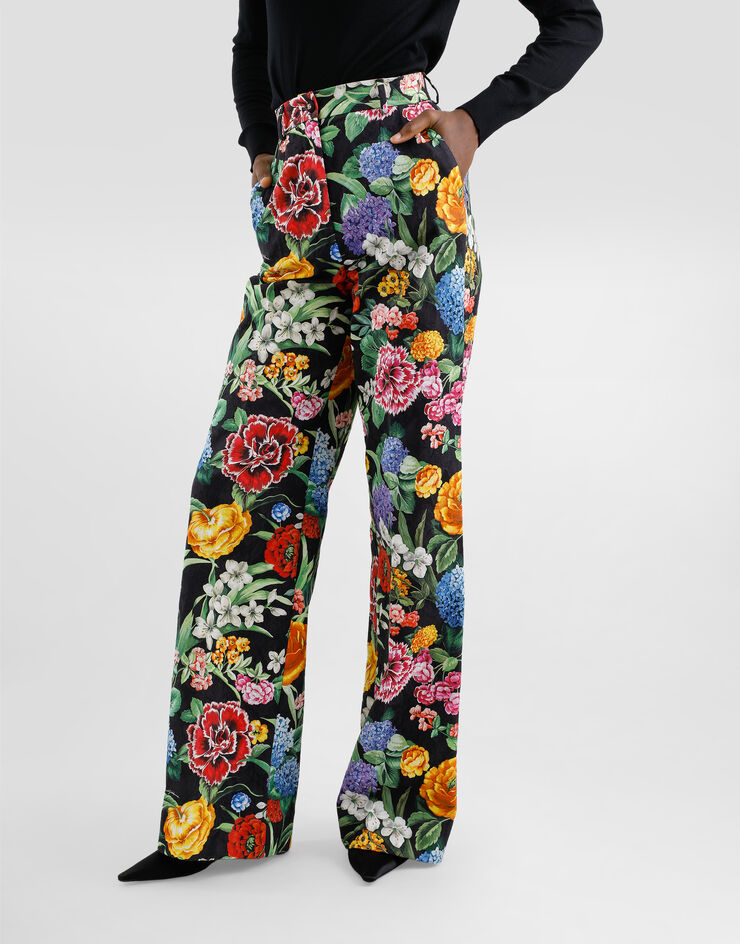 Dolce & Gabbana Pantalones palazzo de jacquard de algodón con estampado de flores Imprima FTCP1TFSFOA