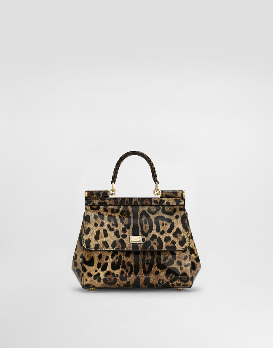 Small Sicily handbag in leo-print polished calfskin