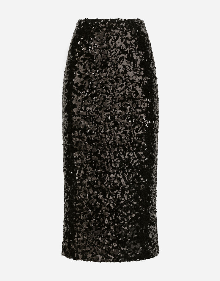 Dolce & Gabbana 亮片中长半裙 黑 F4CRGTHLMZM