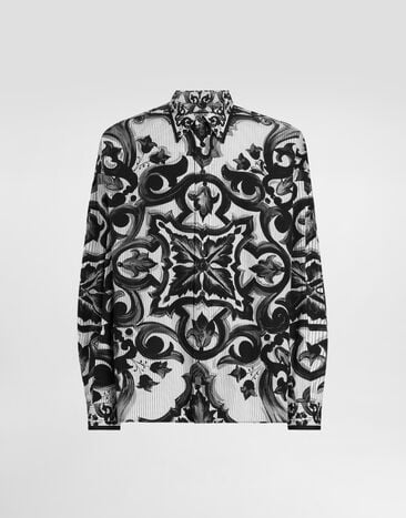 Dolce & Gabbana Camisa oversize de popelina a rayas con estampado de mayólica Multicolor G5NM6TGJ618