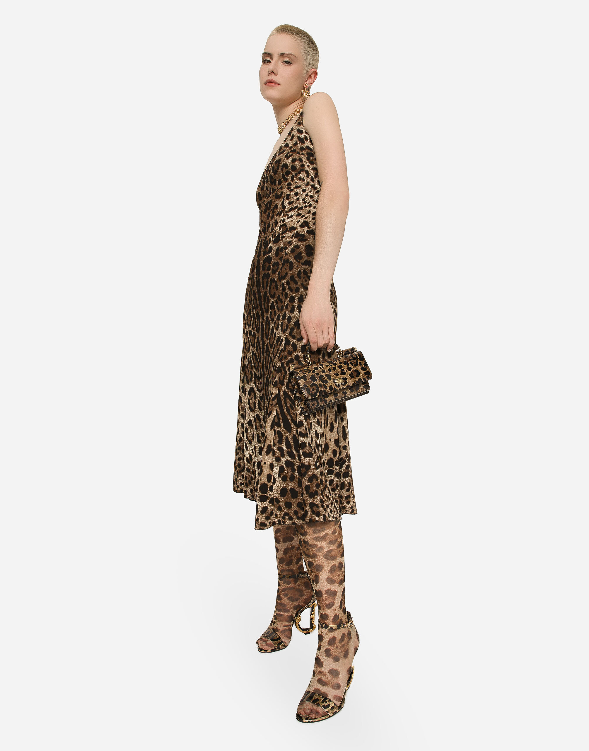 Leopard-print calf-length cady dress - thumbnail 2