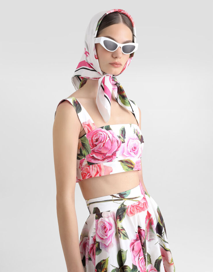 Dolce & Gabbana Cotton bralette top with rose print Print F7U70THS5S4