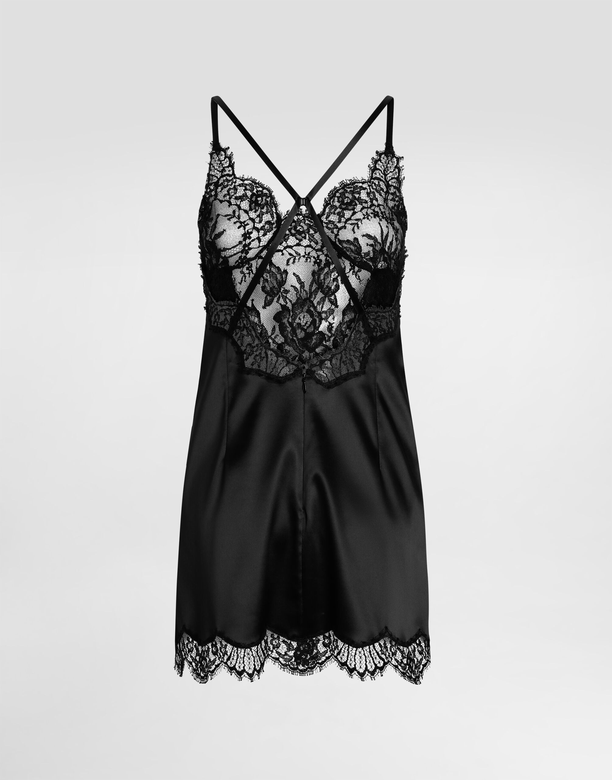 Satin and lace slip in Black for Women | Dolce&Gabbana®