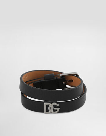 Dolce & Gabbana Calfskin bracelet with DG logo Black BJ0818AP599
