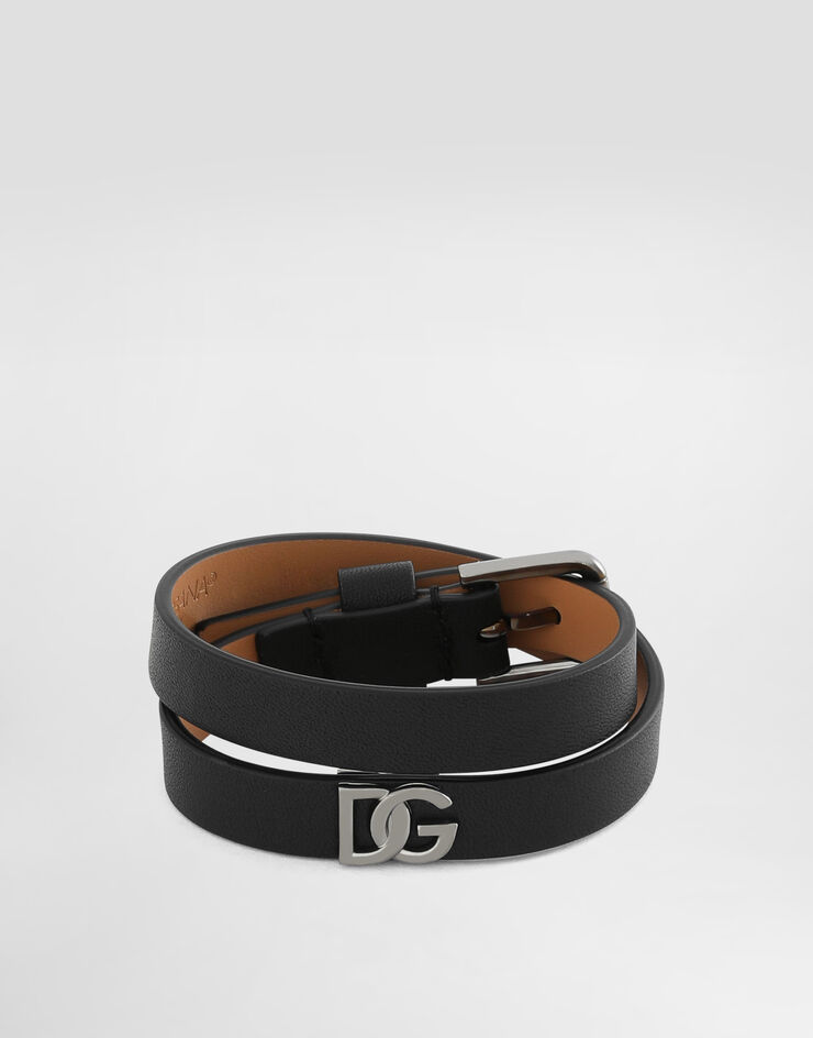 Dolce & Gabbana Calfskin bracelet with DG logo Black BJ0818AP599