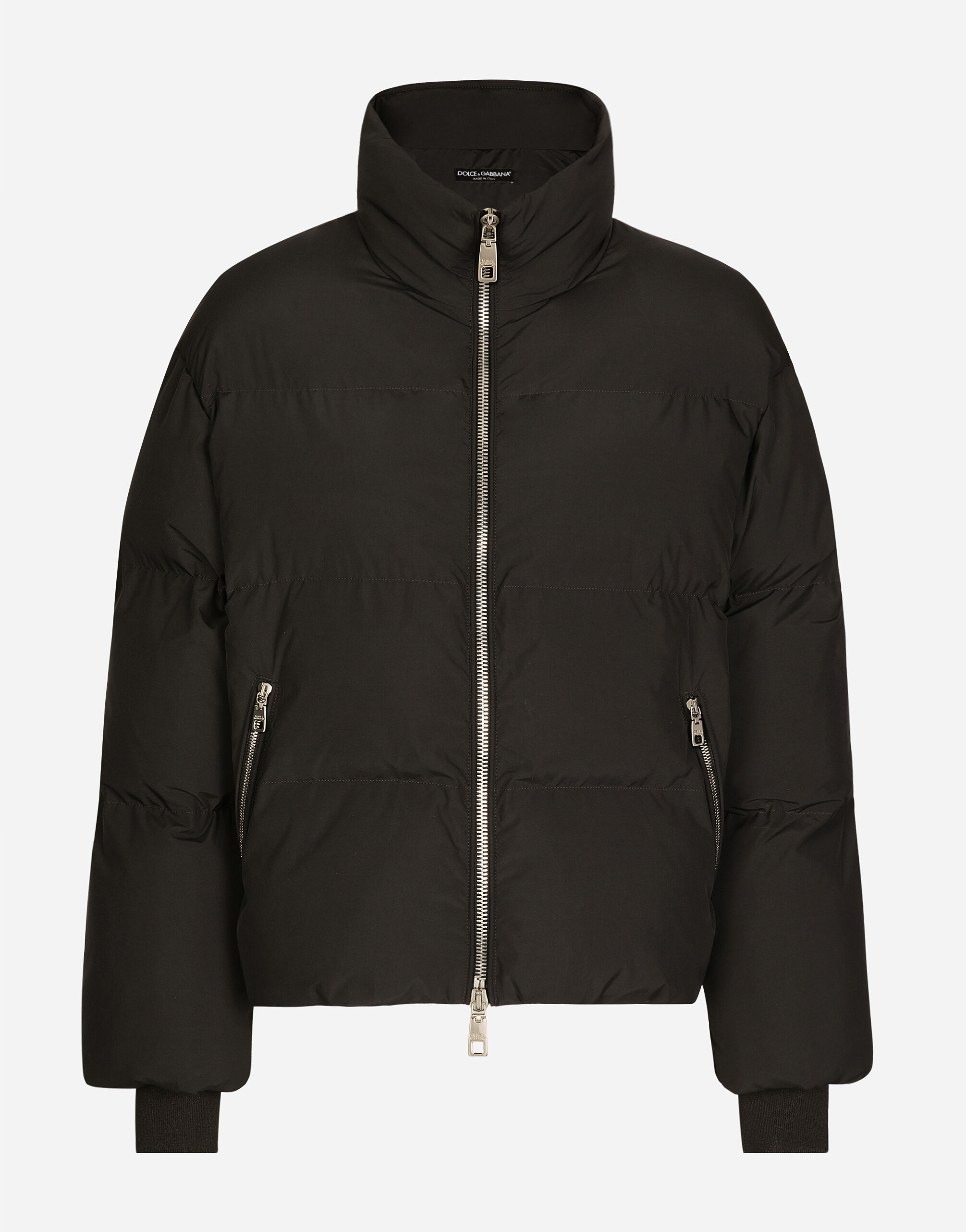 Short nylon down jacket with branded tag in Black for Women Dolce Gabbana US