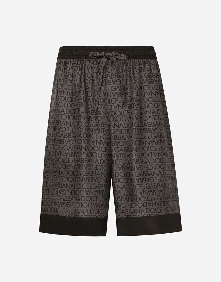 Dolce&Gabbana Silk twill jogging shorts with logo print Grey GV37ATIS1R1