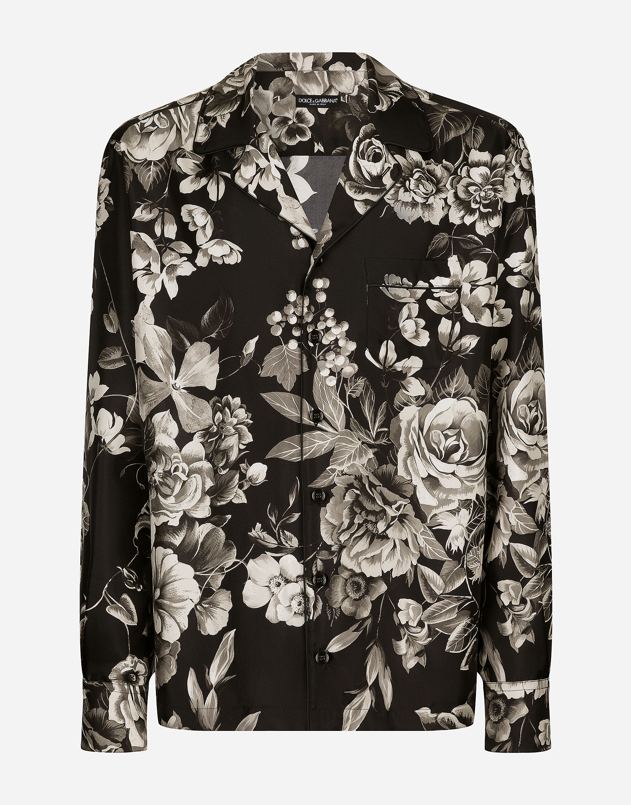 Chemise en serge de soie a imprime fleurs en Imprime pour homme Dolce Gabbana