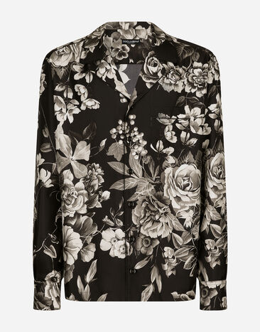 Dolce & Gabbana Camisa en sarga de seda con estampado de flores Imprima G5JH9THI1S6