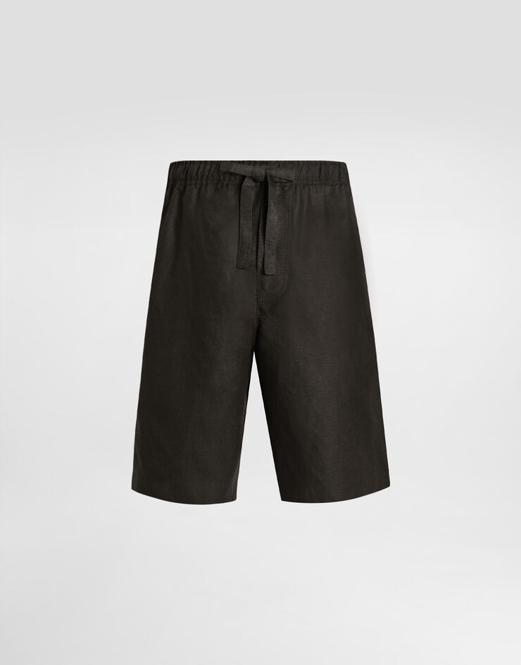 Dolce & Gabbana شورت من قماش كتان أسود GP0T1TFU4MC