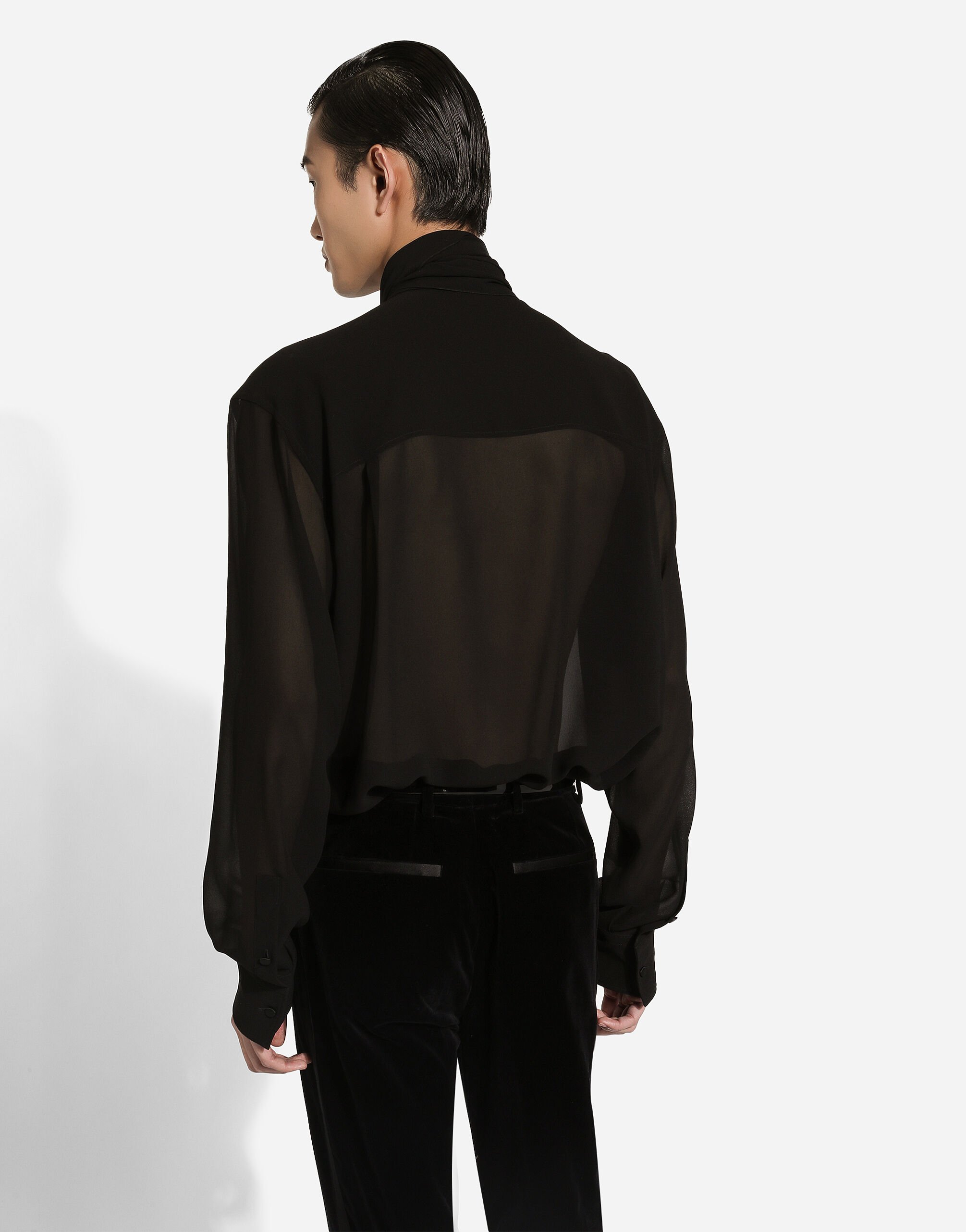 Camicia over in seta con sciarpa collo in Nero da Uomo Dolce Gabbana