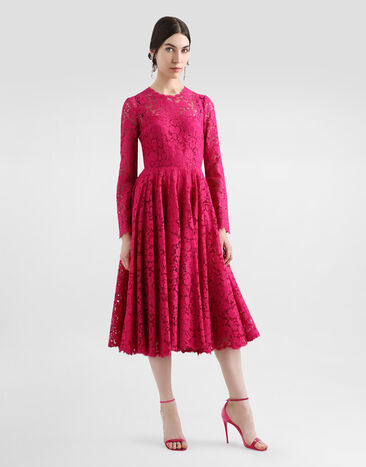 Dolce & Gabbana Calf-length circle-skirt dress in cordonetto lace Pink F6TJOTHLMII