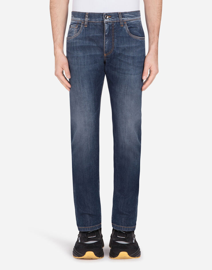 Dolce & Gabbana Stretch slim-fit medium blue jeans with DG embroidery BLUE GY07CZG8BY5