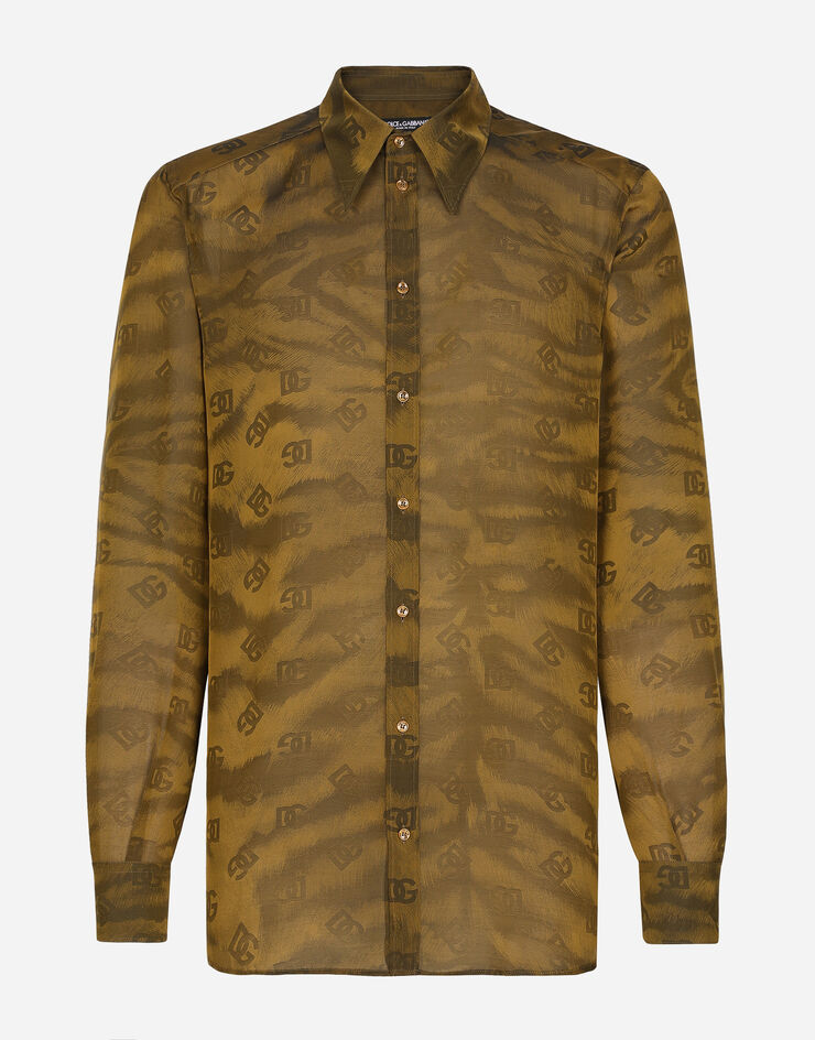 Dolce&Gabbana Silk jacquard Martini-fit shirt with DG logo and tigers Yellow G5IX8TFJ1JU