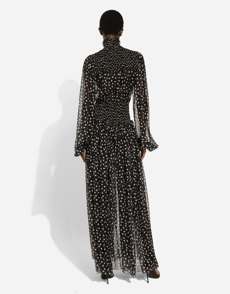 Dolce & Gabbana Abito longuette con punto smock in chiffon stampa micro pois Stampa F6GADTHS1KD