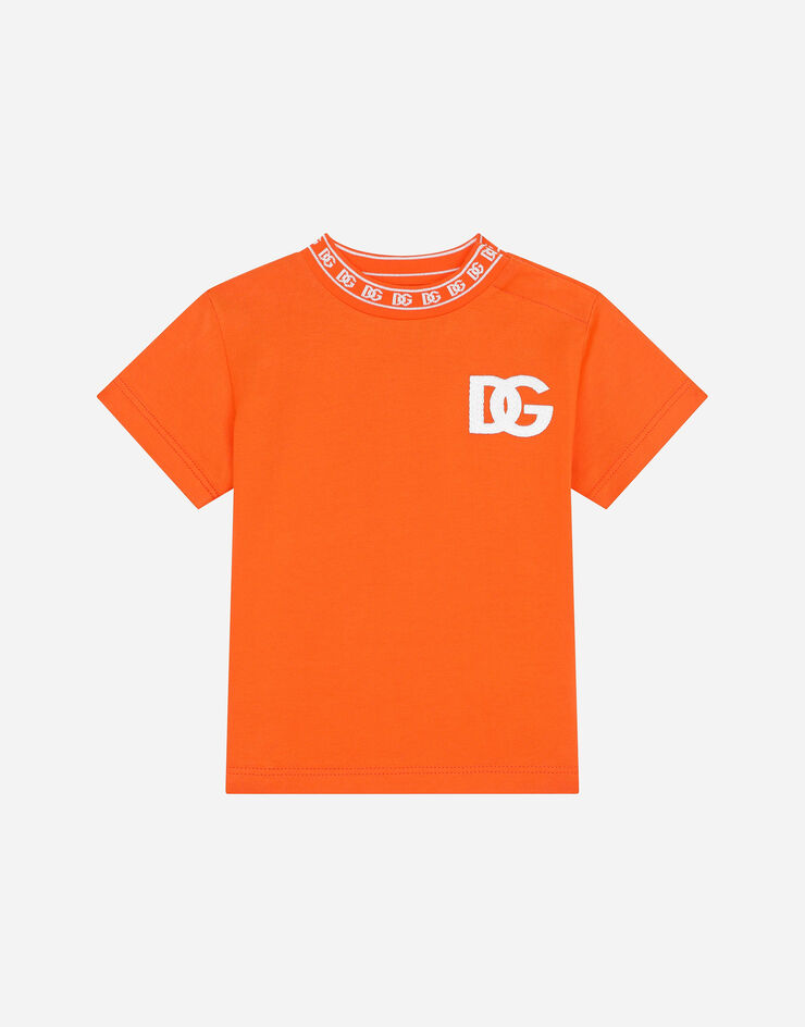 Dolce & Gabbana Jersey T-shirt with DG logo Orange L1JTEYG7IK1