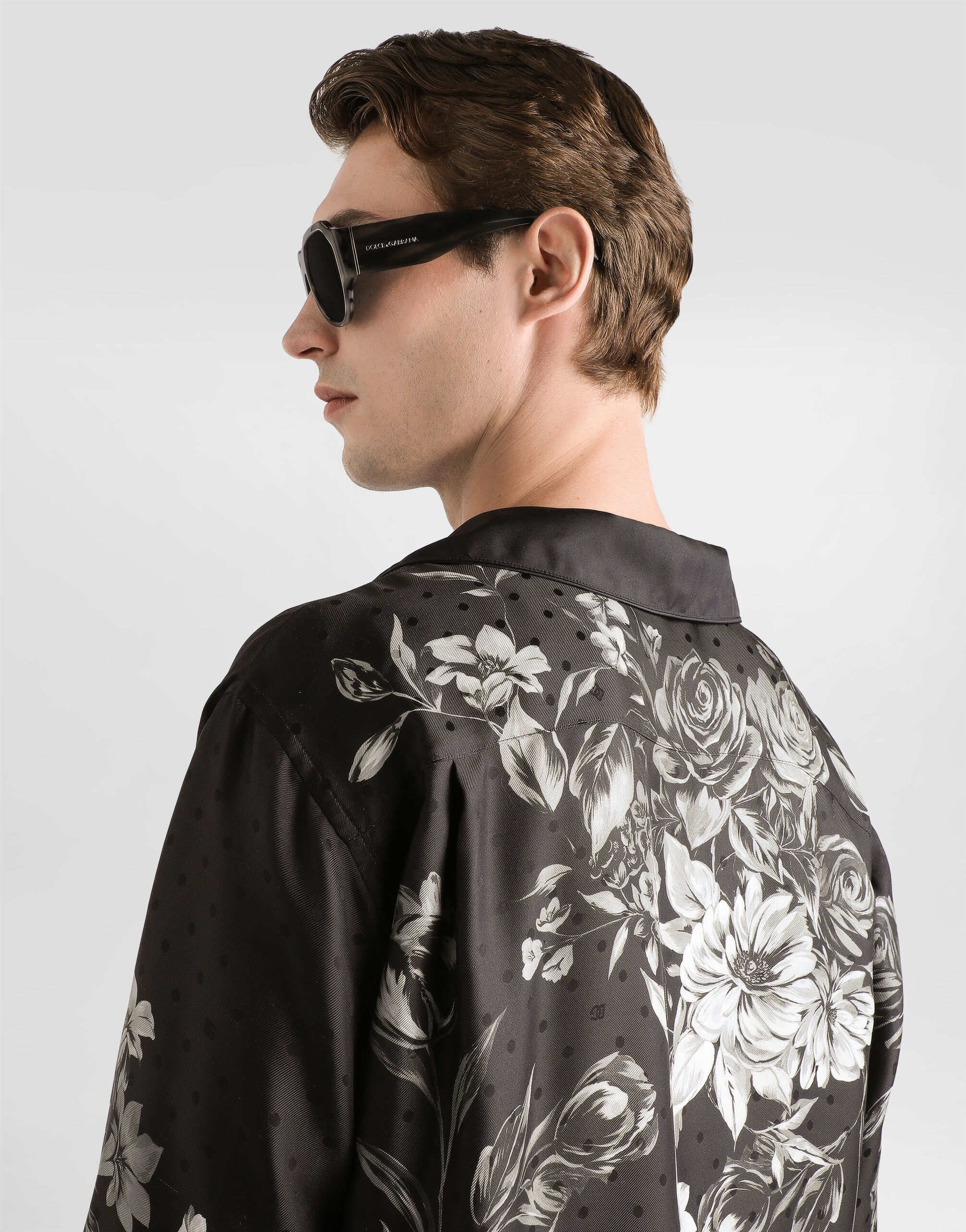 Flower bouquet-print jacquard twill shirt in Multicolor for Men