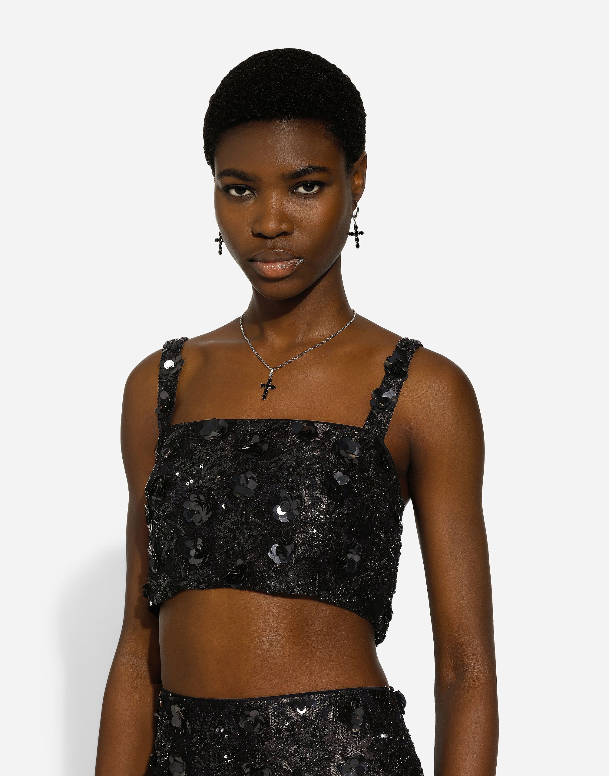 Bralette top with sequin embroidery in Black for Women Dolce Gabbana