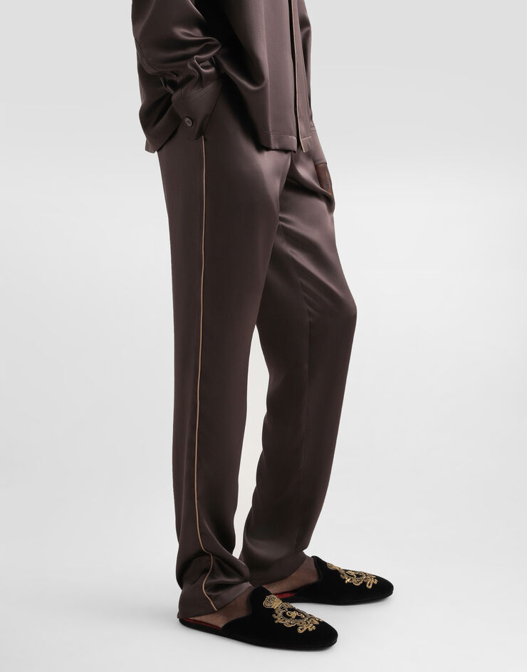 Dolce & Gabbana Silk pajama pants with logo embroidery Multicolor GVCRAZFU1AU