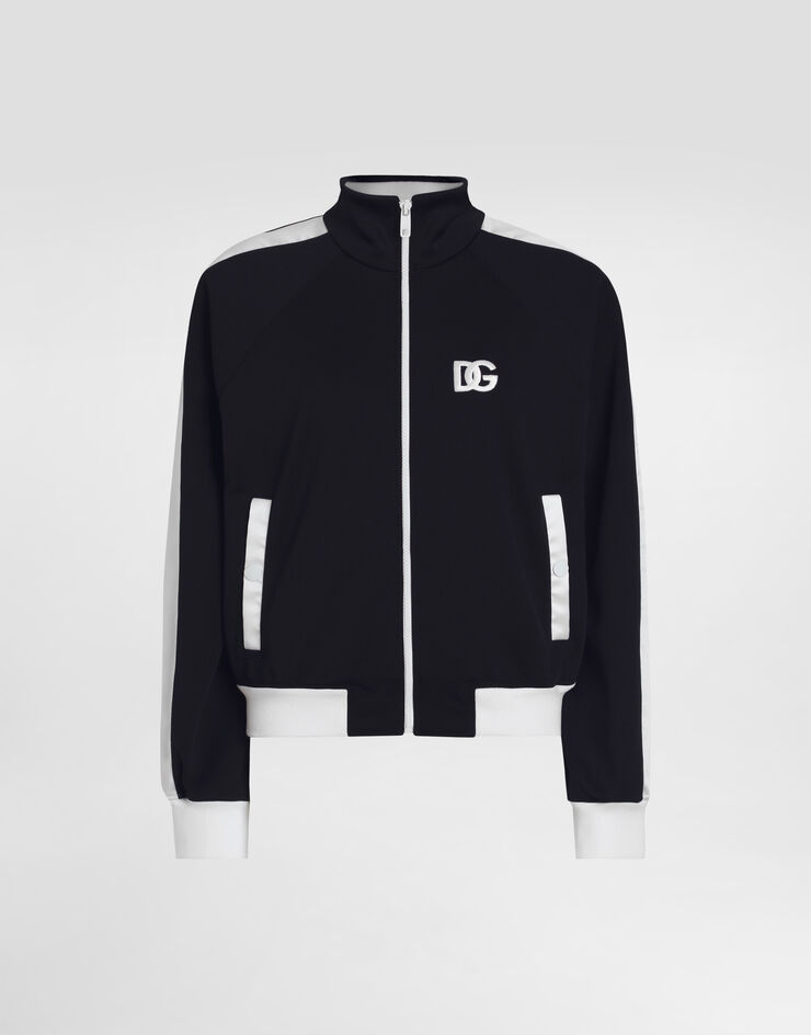 Dolce & Gabbana Sudadera con cremallera de triacetato con logotipo DG bordado Negro F9S53ZGDCX7