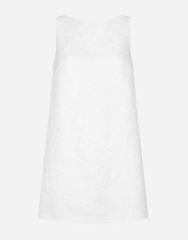 Dolce & Gabbana Kurzes Kleid aus Brokat mit Rückenausschnitt Weiss F6JHPTFJTBV