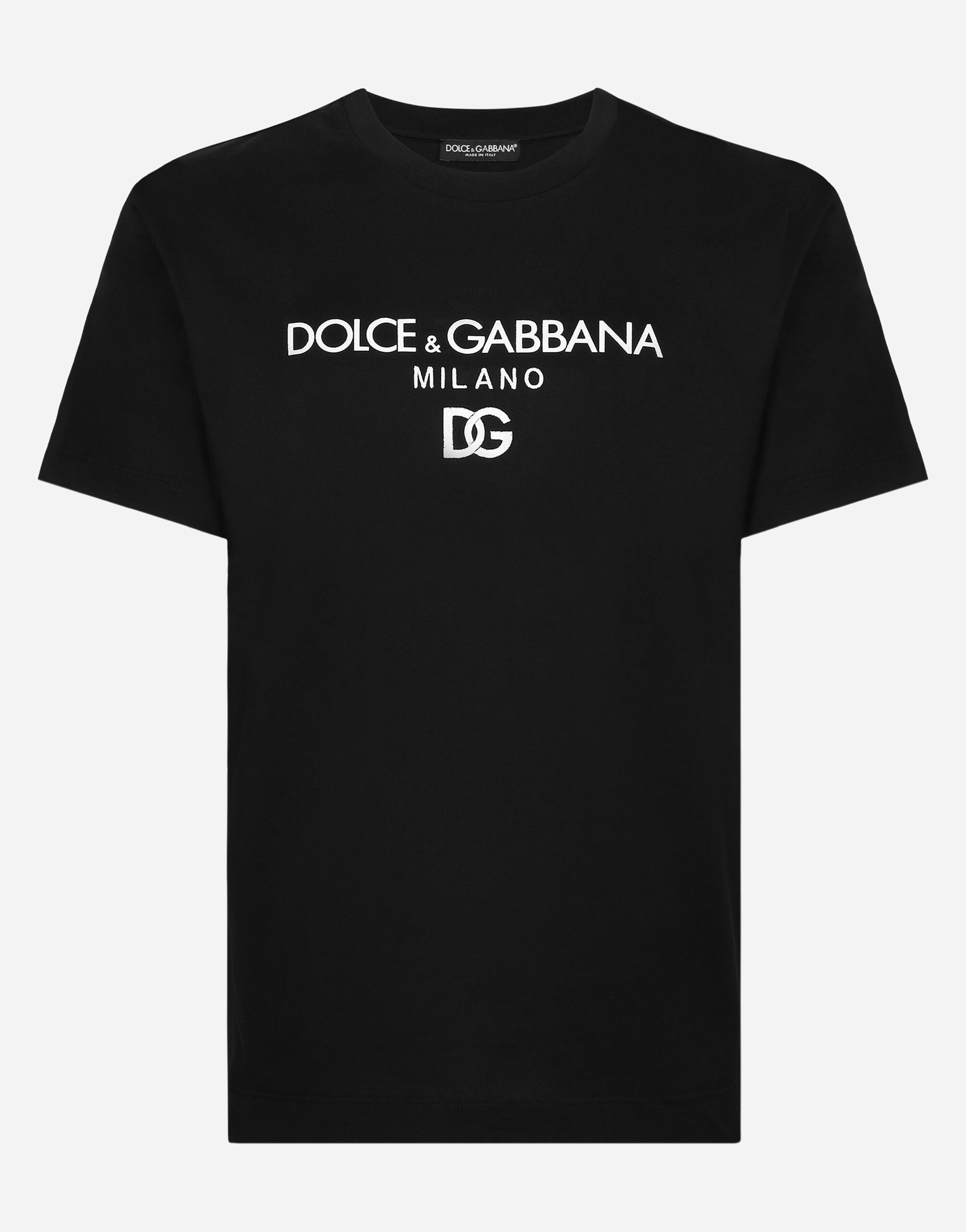 Dolce&Gabbana Cotton T-shirt with DG embroidery Blue G8PL4TG7F2H