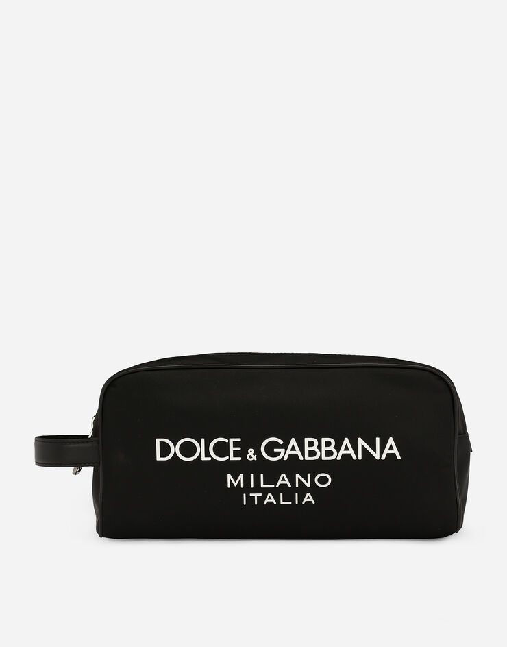 Dolce & Gabbana Nylon toiletry bag with rubberized logo Schwarz BT0989AG182