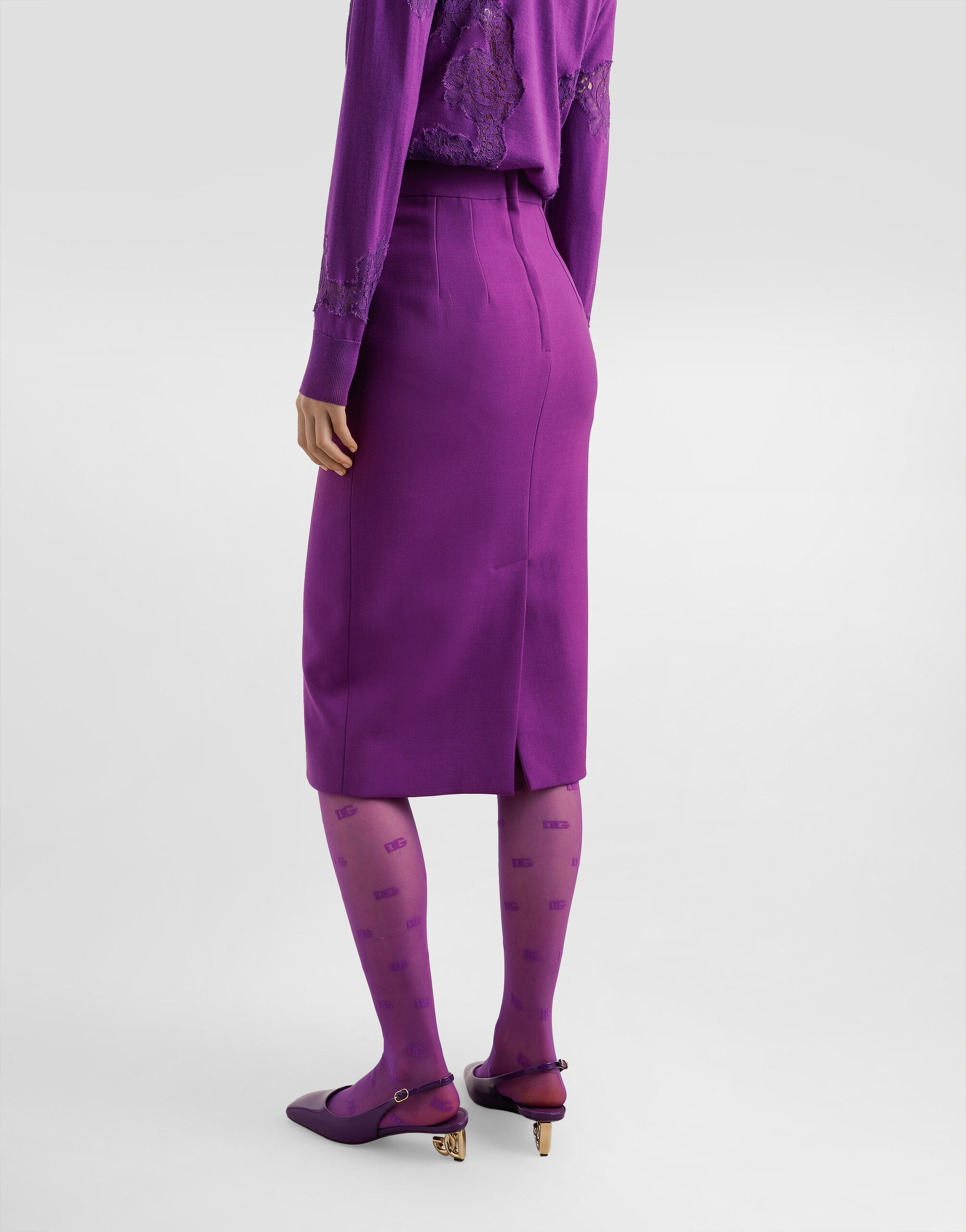Wool crêpe sheath skirt in Purple for Women | Dolce&Gabbana® US Wool crêpe sheath skirt in Purple for Women | Dolce&Gabbana® US