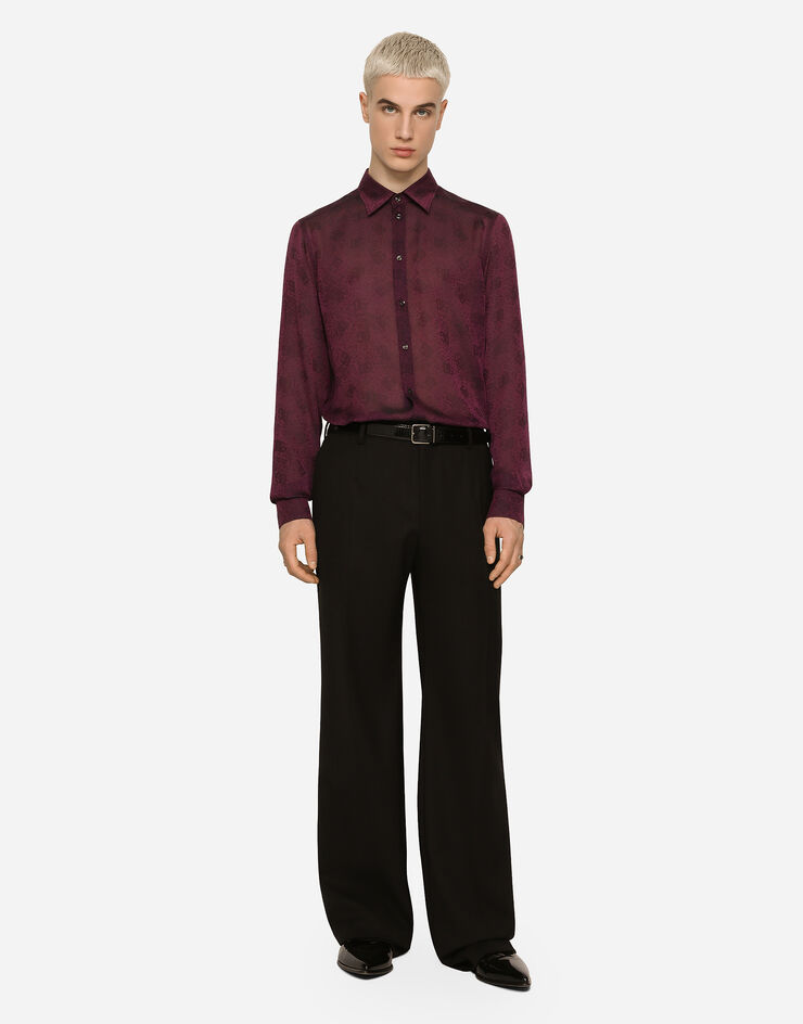 Dolce&Gabbana Silk jacquard Martini-fit shirt with DG logo and ocelot Purple G5KY1TFJ1JV