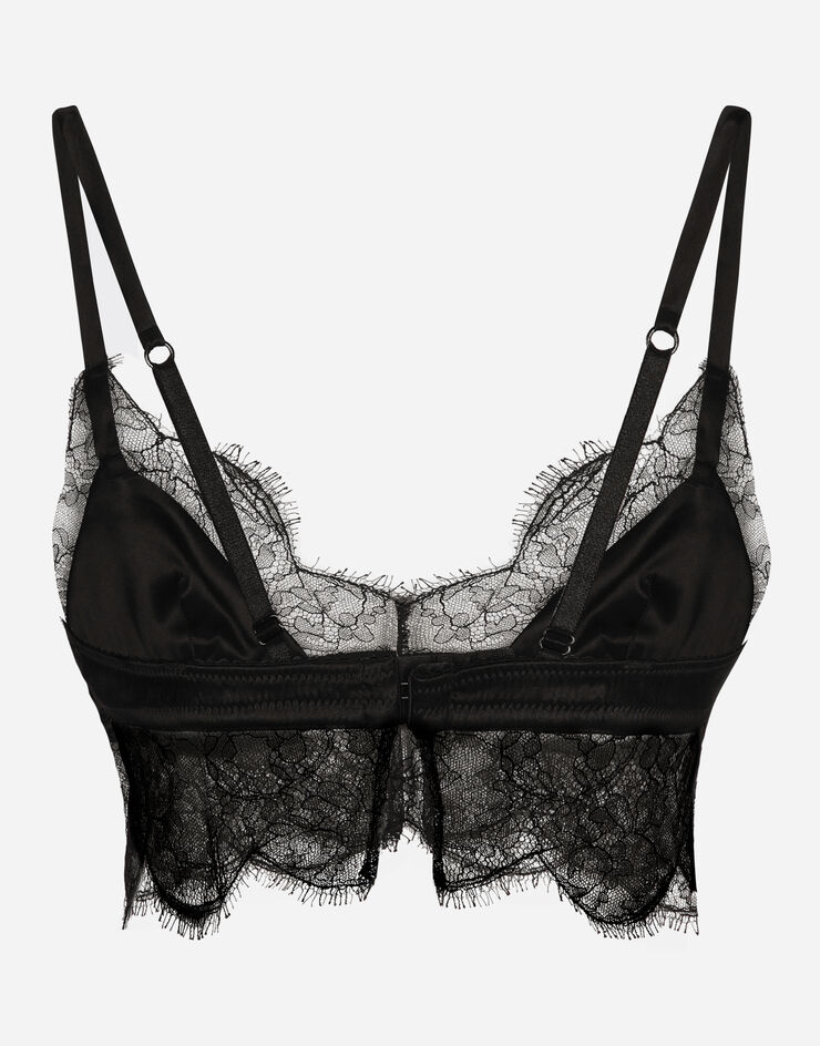 Dolce & Gabbana Reggiseno bralette soft cup in raso con pizzo Nero O1C58TFUAD8