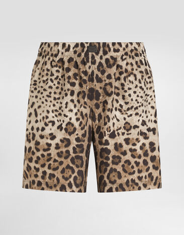 Dolce & Gabbana Mid-length swim trunks with leopard print Multicolor M4A09JFSGAQ