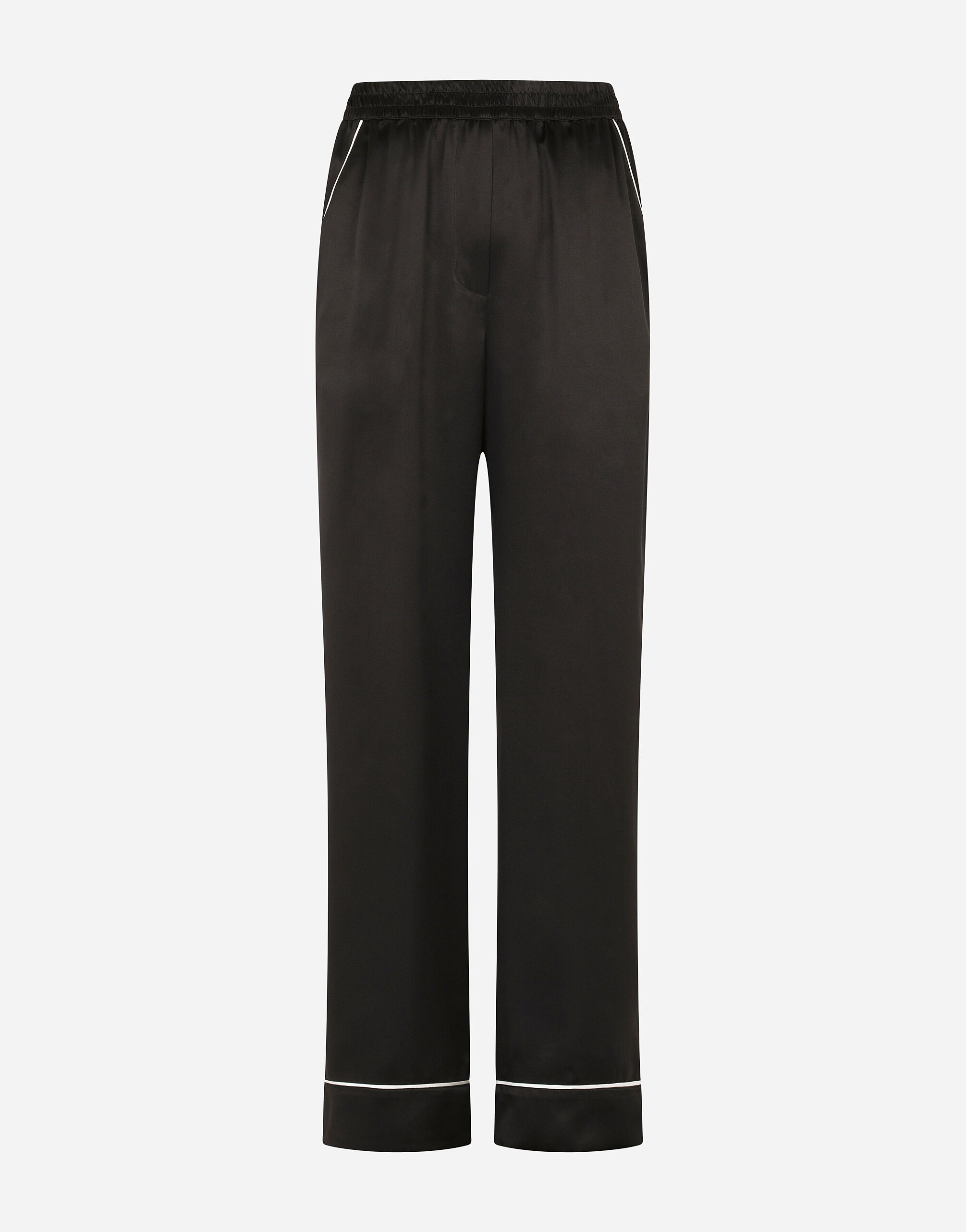 Dolce & Gabbana Satin pajama pants with piping Black FX340ZJAIJ8