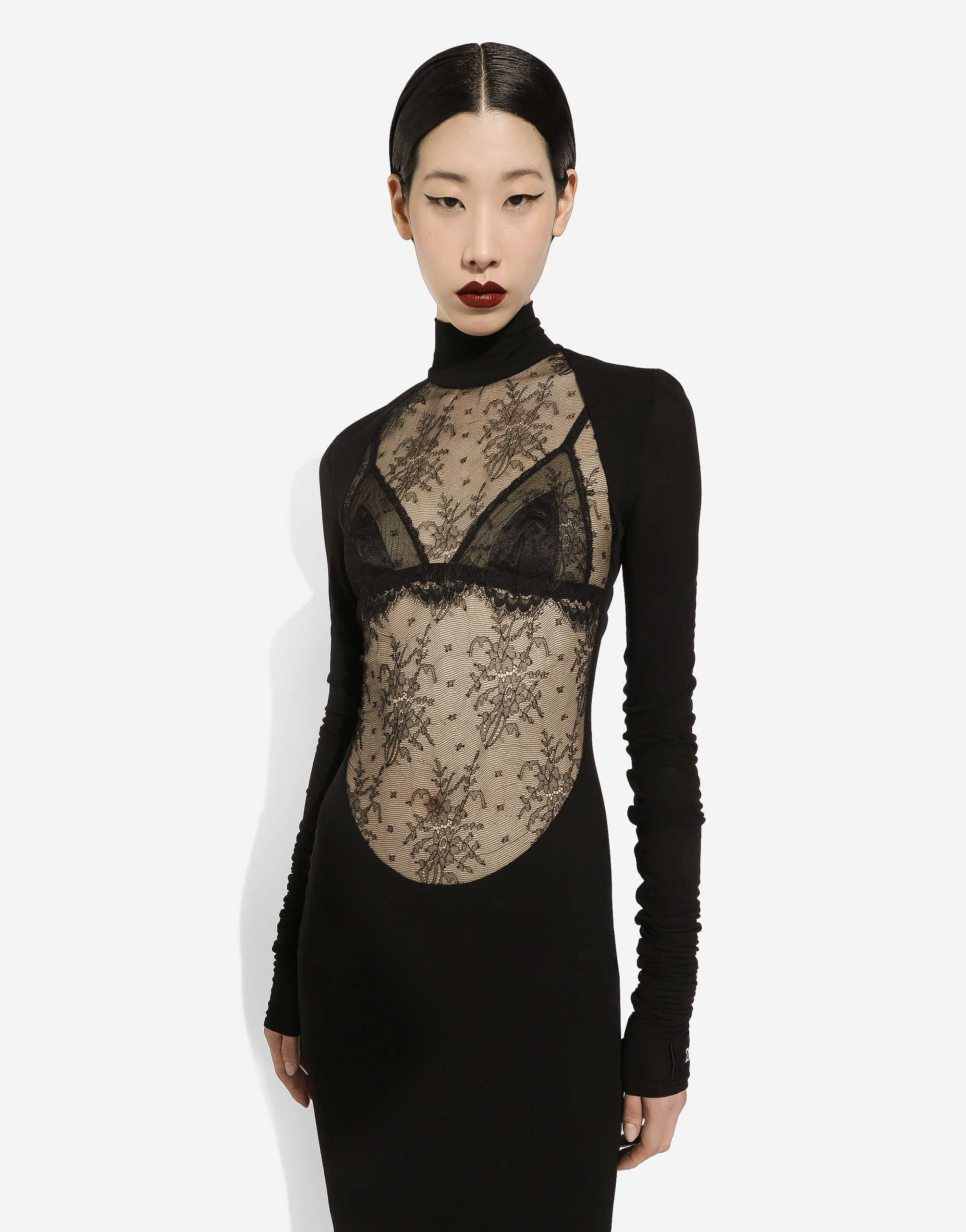 DOLCE & GABBANA ブラックドレス Long flocked tulle dress in Black for Women | Dolce&Gabbana® US