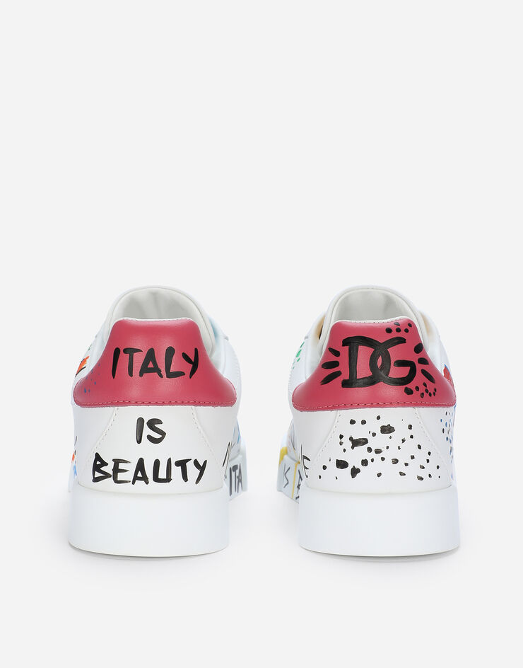 Dolce & Gabbana Sneakers Portofino en cuir de veau avec inscriptions Multicolore CK1545AD462