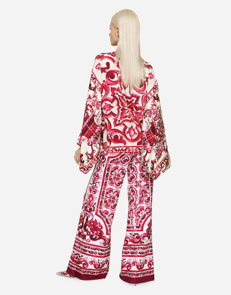Dolce&Gabbana Bluse aus Charmeuse Majolika-Print Mehrfarbig F7U77THPABQ