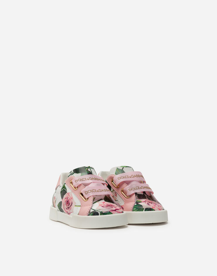 Dolce & Gabbana PORTOFINO LIGHT SNEAKERS IN PATENT LEATHER WITH TROPICAL ROSE PRINT BLUMENPRINT DN0132AJ865