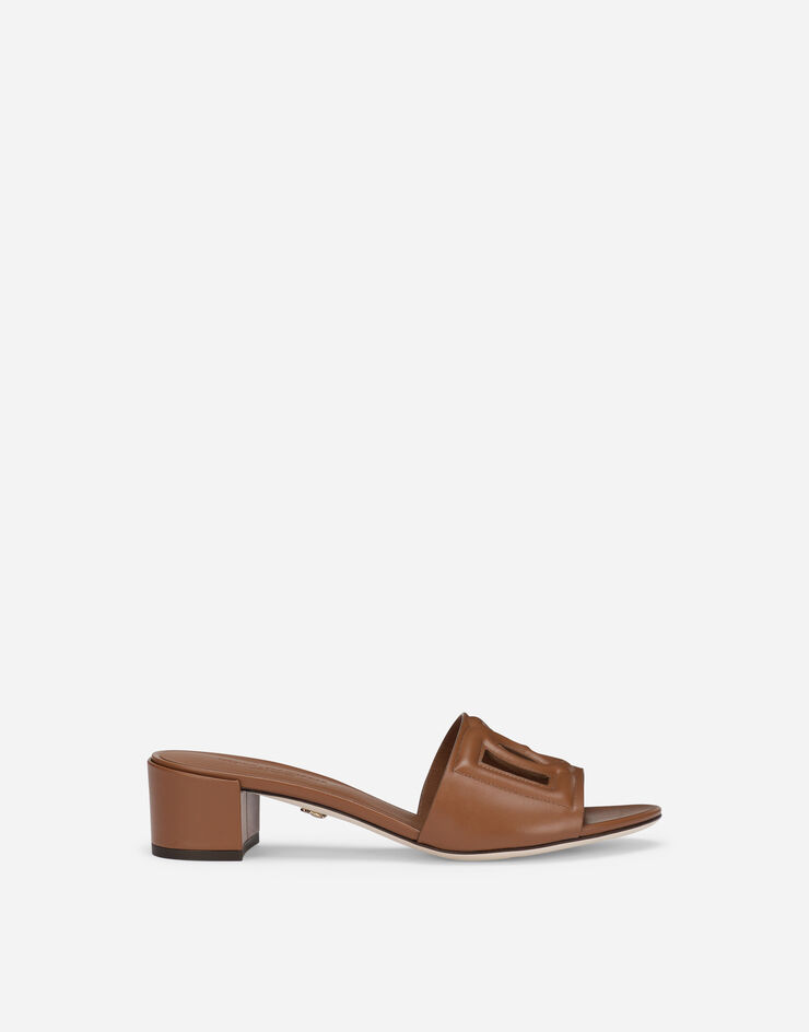 Dolce & Gabbana Calfskin sliders with DG logo Brown CR1139AY329