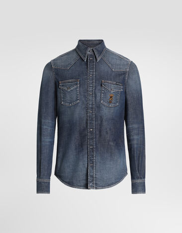 Dolce & Gabbana Gold shirt in denim with patch Blue G5JC8ZG8QH3