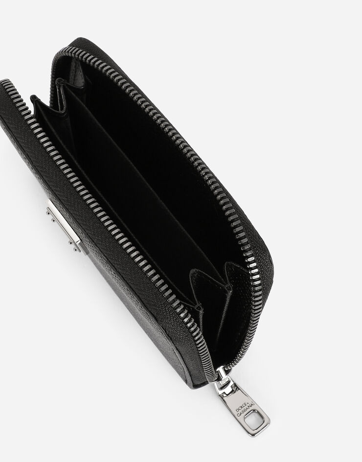 Dolce & Gabbana Portafoglio zip around piccolo in pelle di vitello con targhetta logata Nero BP2522AG219